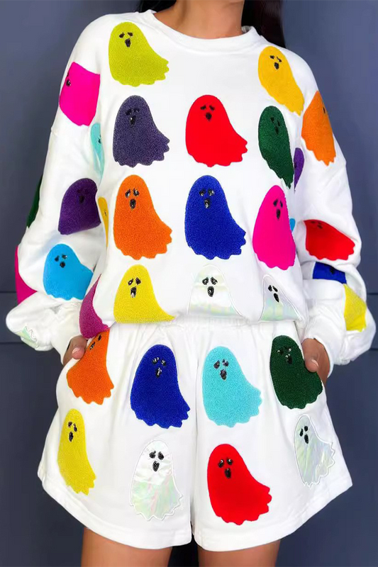 Conjunto informal de dos piezas con cuello redondo, manga larga y bolsillo fantasma para uso diario.