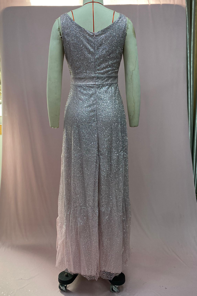 Vestidos de noche sexys con escote en V y lentejuelas degradadas
