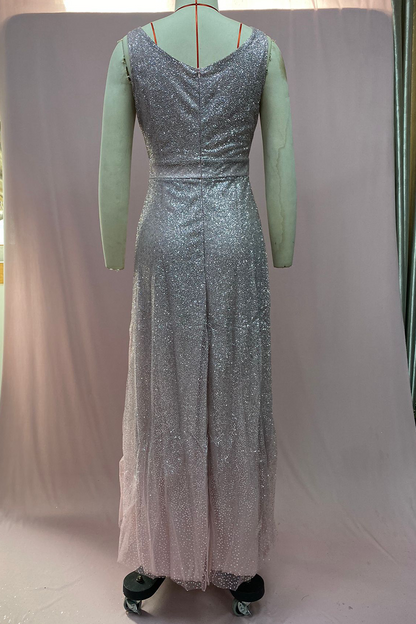 Vestidos de noche sexys con escote en V y lentejuelas degradadas