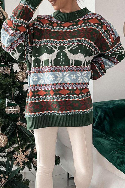 Suéteres casuales de cuello redondo con contraste de tejido de copos de nieve Wapiti (3 colores)
