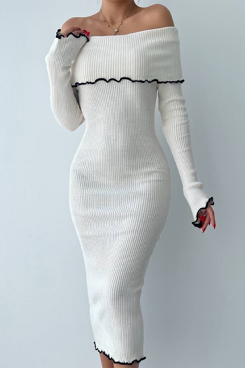 Vestidos sexis de un solo paso con hombros descubiertos y diseño de patchwork en contraste
