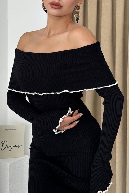 Vestidos sexis de un solo paso con hombros descubiertos y diseño de patchwork en contraste