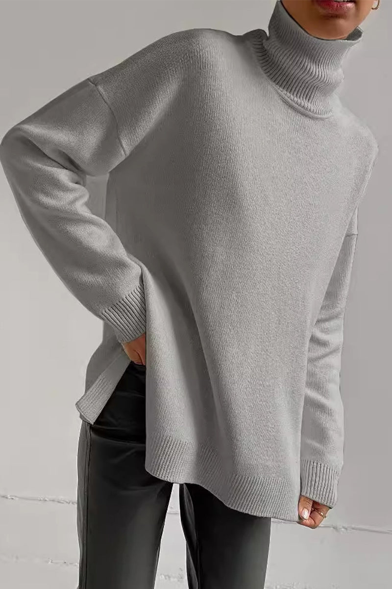 Suéteres casuales de cuello alto con aberturas en colores sólidos (8 colores)