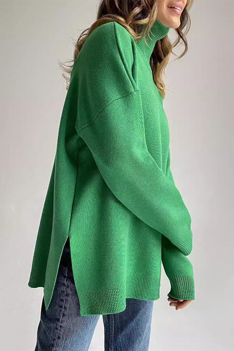 Suéteres casuales de cuello alto con aberturas en colores sólidos (8 colores)