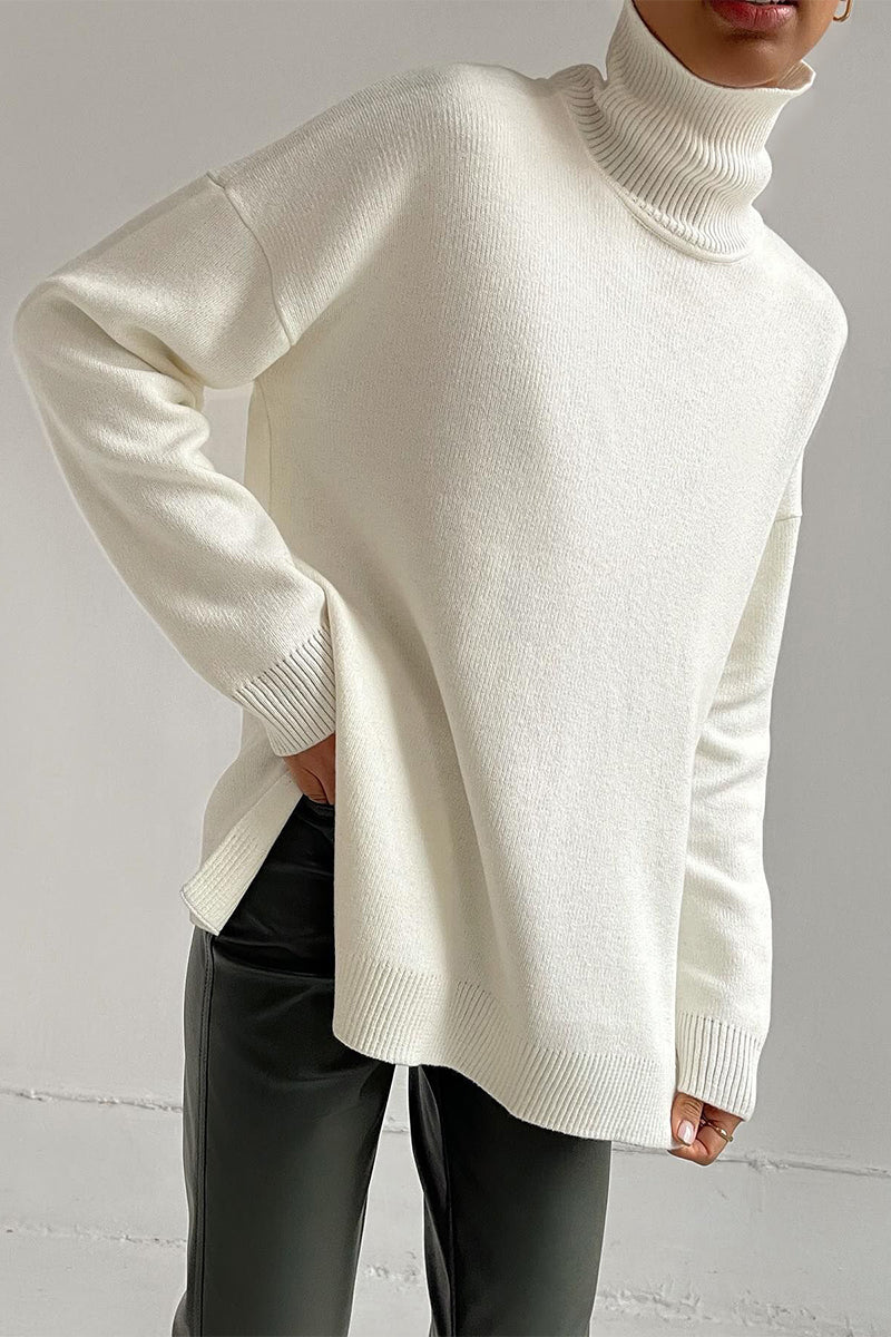 Suéteres casuales de cuello alto con aberturas en colores sólidos (8 colores)