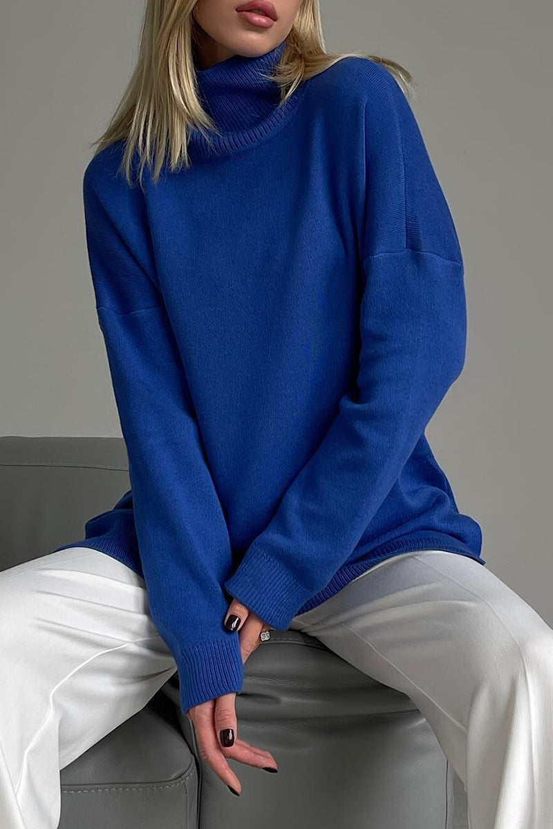 Suéteres casuales de cuello alto con aberturas en colores sólidos (8 colores)