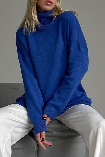 Suéteres casuales de cuello alto con aberturas en colores sólidos (8 colores)