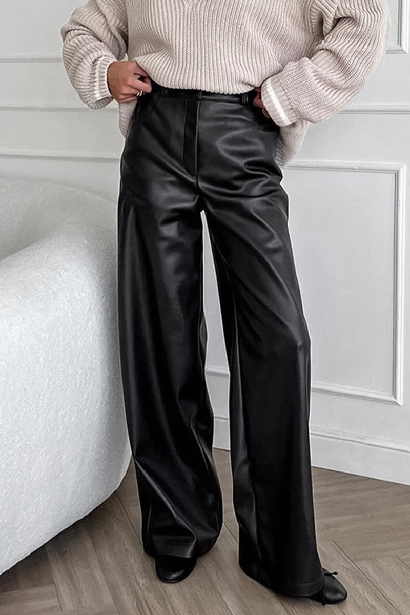 Pantalones casuales de cintura alta, rectos, holgados y con bolsillos para uso diario