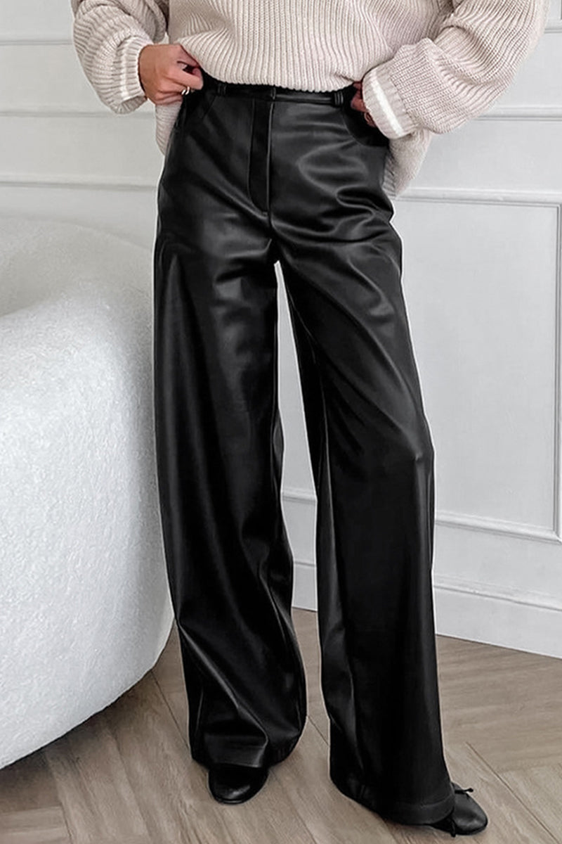 Pantalones casuales de cintura alta, rectos, holgados y con bolsillos para uso diario