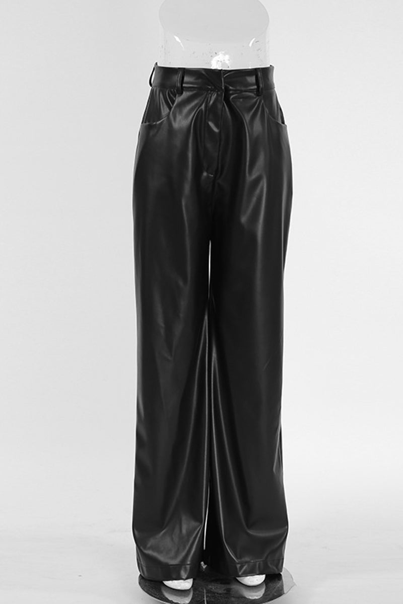 Pantalones casuales de cintura alta, rectos, holgados y con bolsillos para uso diario