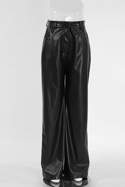 Pantalones casuales de cintura alta, rectos, holgados y con bolsillos para uso diario