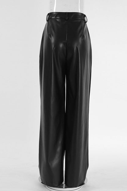 Pantalones casuales de cintura alta, rectos, holgados y con bolsillos para uso diario