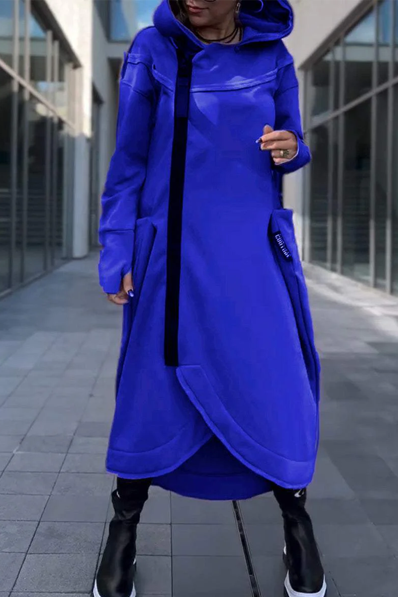 Vestidos casuales de calle con bolsillos, cremallera irregular y capucha (6 colores)
