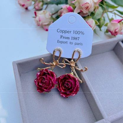 Elegantes pendientes con adornos de metal y flores reales (cada uno es único) (17 colores)