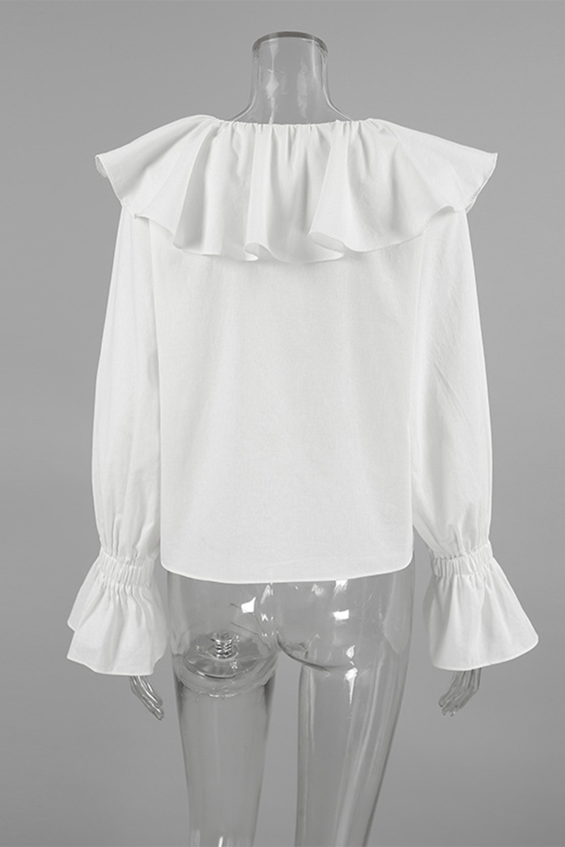 Blusas casuales de cuello en V con volantes de color sólido