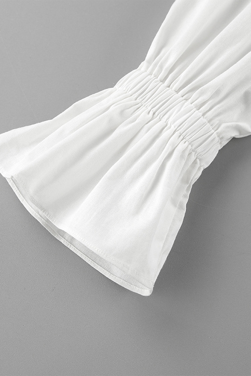 Blusas casuales de cuello en V con volantes de color sólido