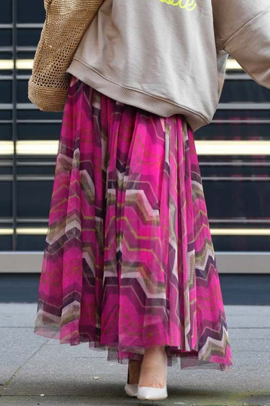Pantalones casuales de cintura alta holgados con contraste de malla y rayas tipo A