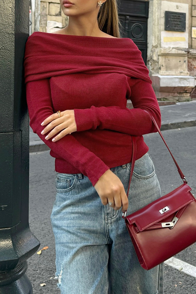 Tops sexys de color sólido con hombros descubiertos y fruncidos