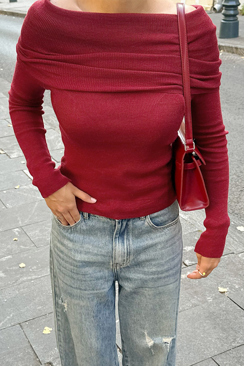 Tops sexys de color sólido con hombros descubiertos y fruncidos