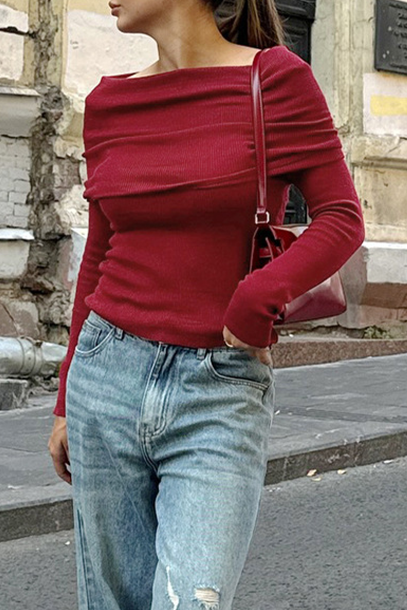 Tops sexys de color sólido con hombros descubiertos y fruncidos