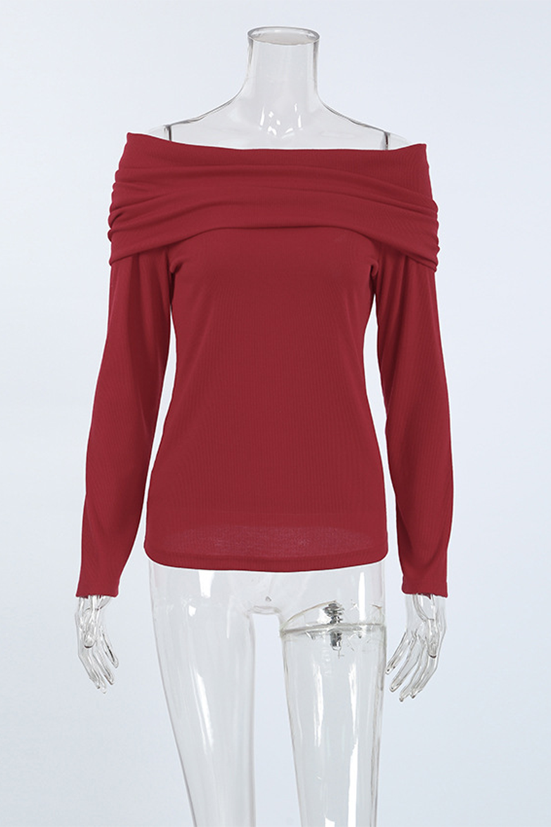 Tops sexys de color sólido con hombros descubiertos y fruncidos
