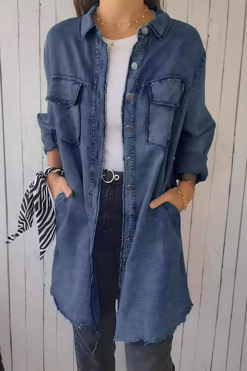 Blusas casuales con botones desgastados y cuello vuelto (4 colores)