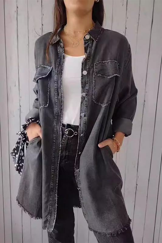 Blusas casuales con botones desgastados y cuello vuelto (4 colores)