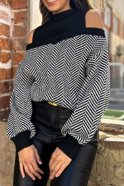 Suéteres casuales de cuello alto con contraste y tejido de rayas
