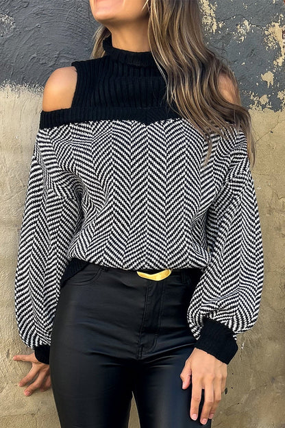 Suéteres casuales de cuello alto con contraste y tejido de rayas