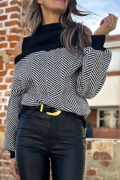 Suéteres casuales de cuello alto con contraste y tejido de rayas