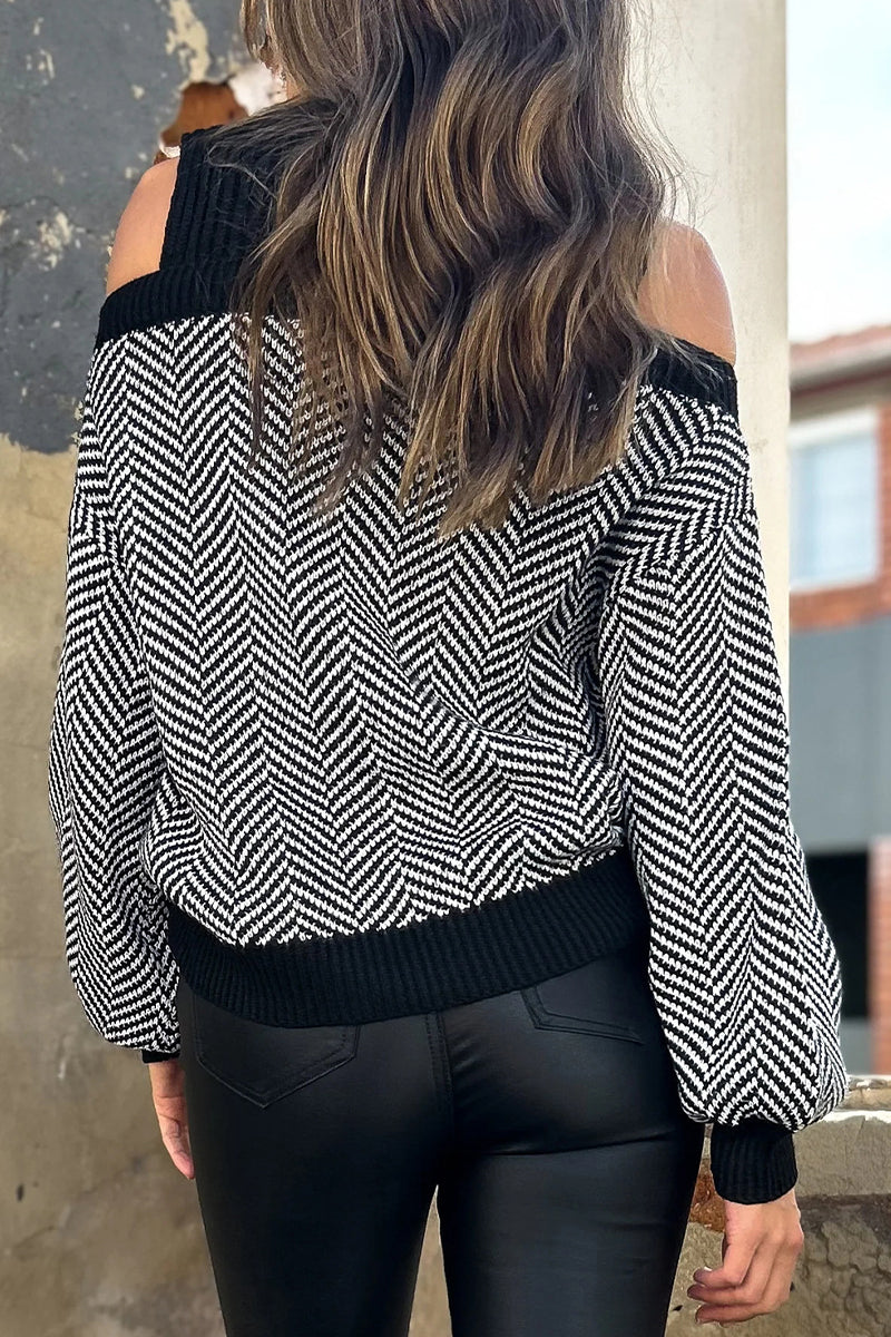 Suéteres casuales de cuello alto con contraste y tejido de rayas