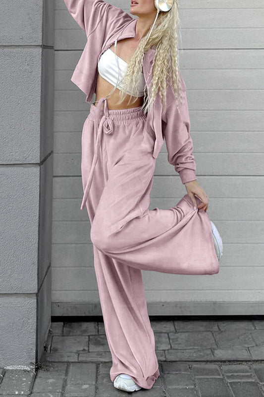 Conjunto informal de dos piezas con cuello vuelto, manga larga y bolsillos de calle con cordones