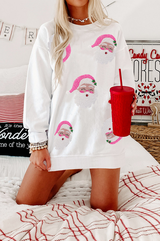 Sudadera informal de cuello redondo con lentejuelas de Papá Noel