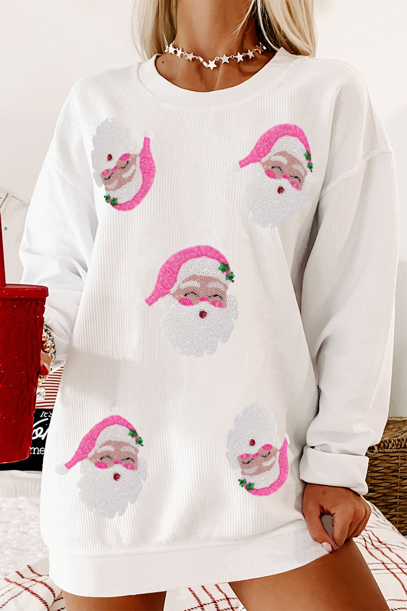 Sudadera informal de cuello redondo con lentejuelas de Papá Noel