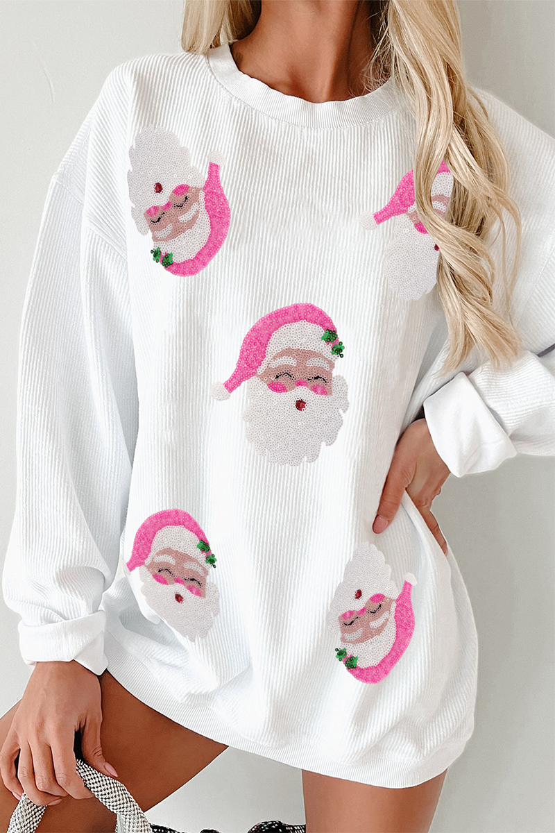 Sudadera informal de cuello redondo con lentejuelas de Papá Noel