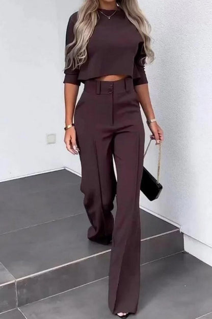 Conjunto informal básico de cuello alto, tres cuartos y dos piezas (6 colores)