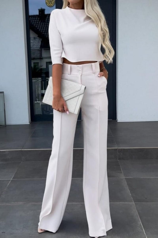 Conjunto informal básico de cuello alto, tres cuartos y dos piezas (6 colores)