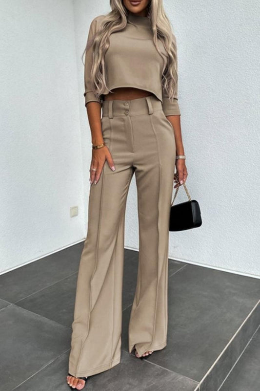 Conjunto informal básico de cuello alto, tres cuartos y dos piezas (6 colores)