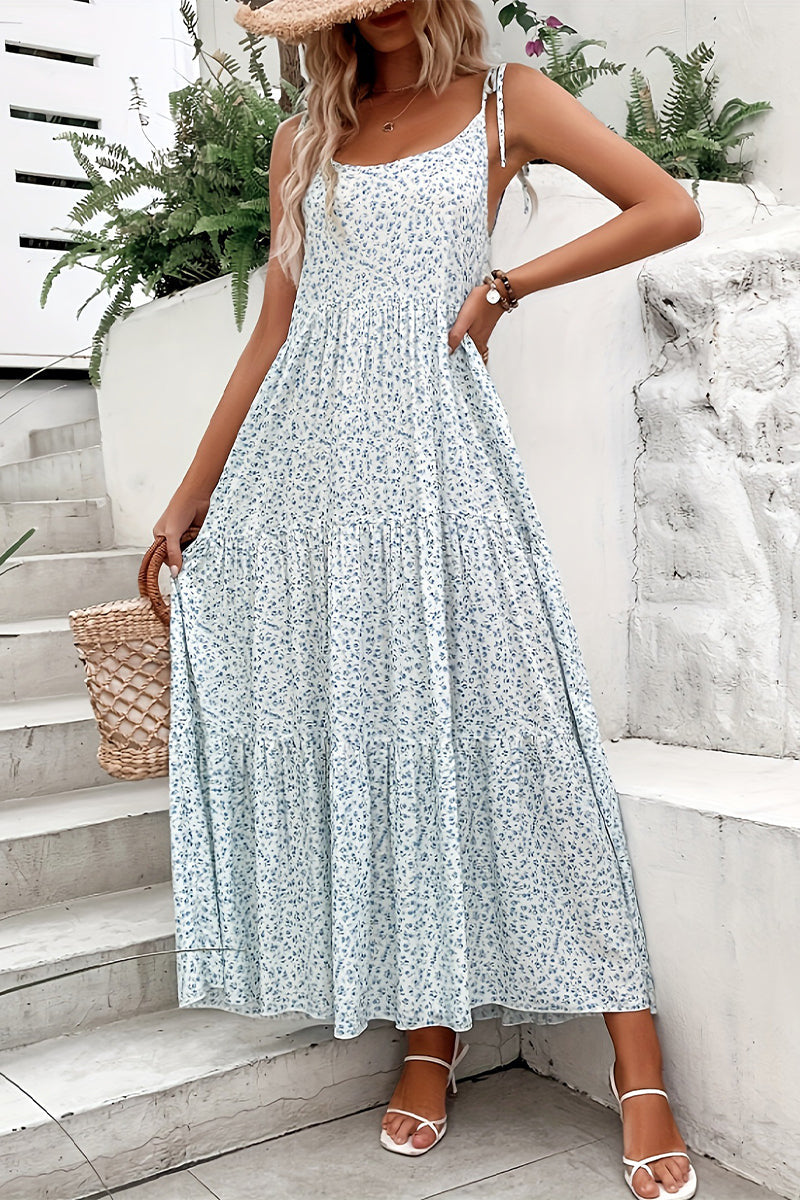 Vestidos casuales de vacaciones con flores, encaje, patchwork, cuello en U y tirantes