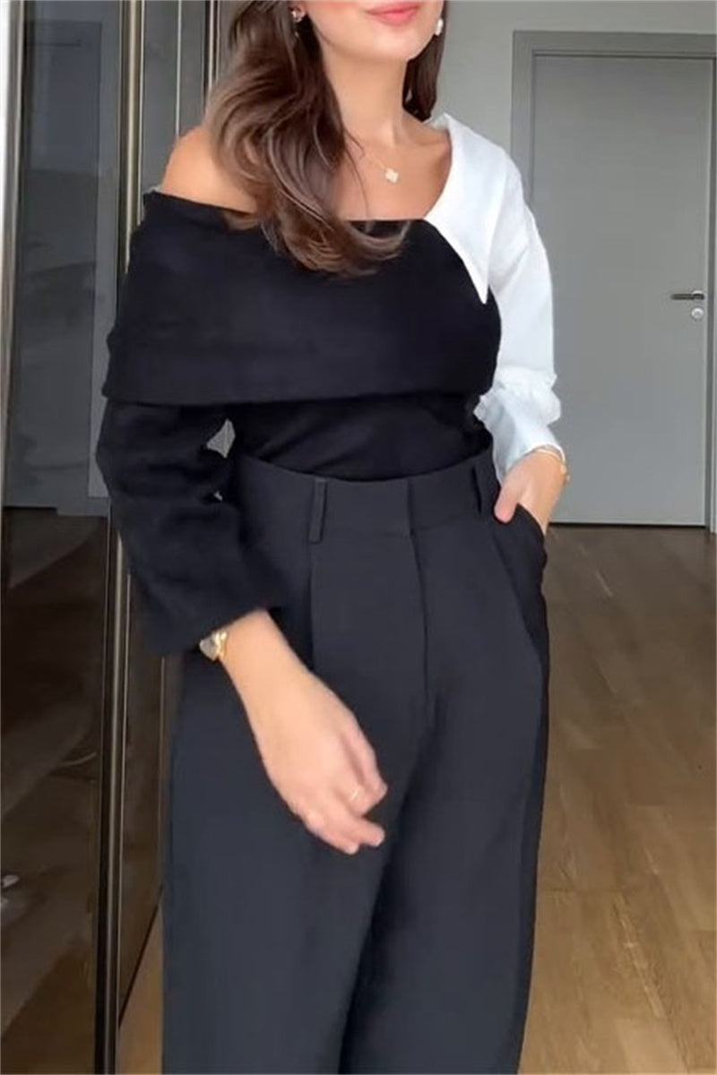 Suéteres casuales con cuello en V y contraste de patchwork