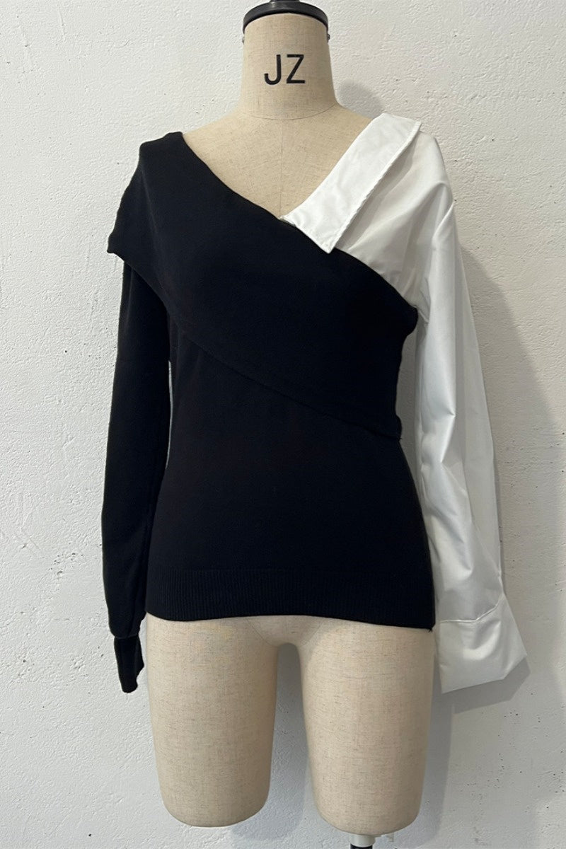 Suéteres casuales con cuello en V y contraste de patchwork