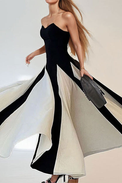 Vestidos largos sexis sin tirantes con contraste de patchwork de colores sólidos