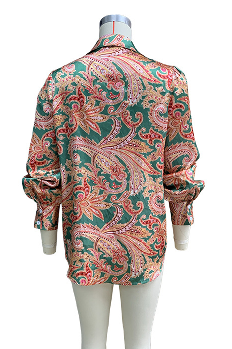 Blusas casuales con cuello vuelto en contraste y estampado floral