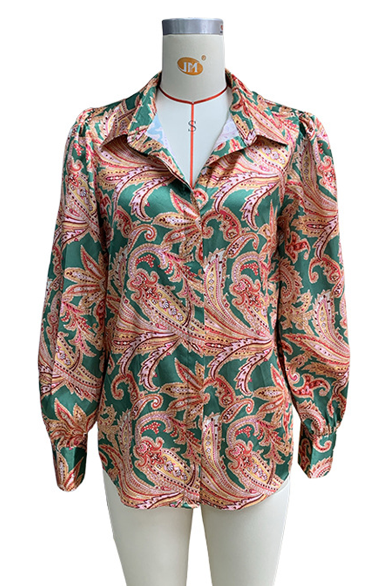 Blusas casuales con cuello vuelto en contraste y estampado floral