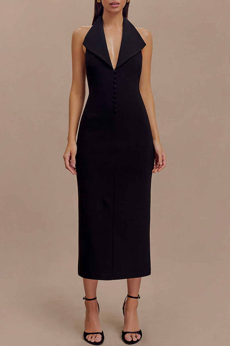 Vestido sexy de una sola pieza con cuello vuelto, espalda descubierta y hebilla (3 colores)