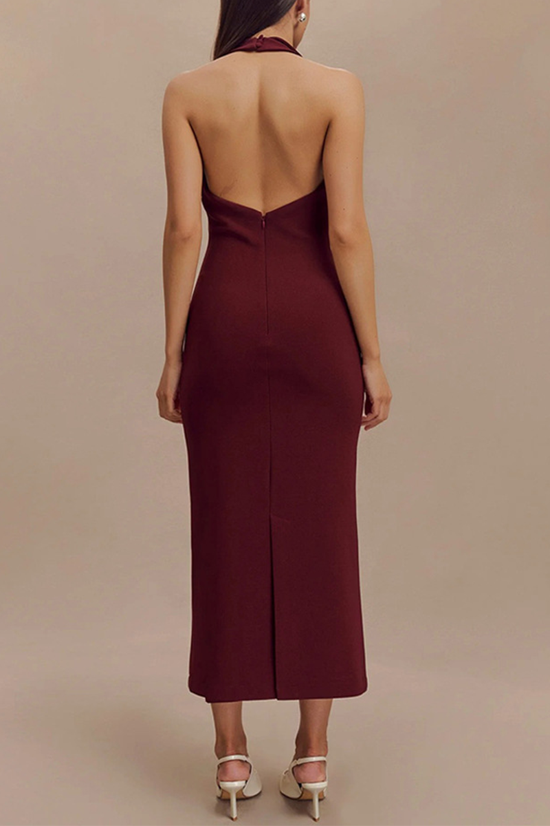 Vestido sexy de una sola pieza con cuello vuelto, espalda descubierta y hebilla (3 colores)