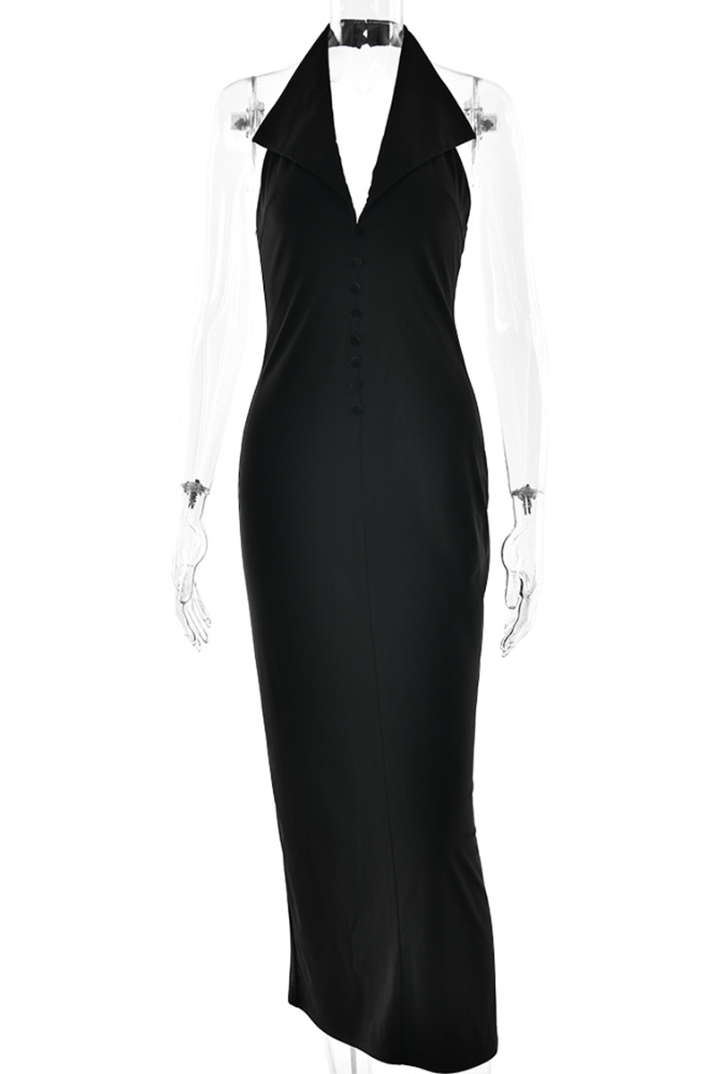 Vestido sexy de una sola pieza con cuello vuelto, espalda descubierta y hebilla (3 colores)