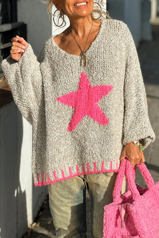 Suéteres casuales de calle con cuello en V en contraste de tejido de estrellas