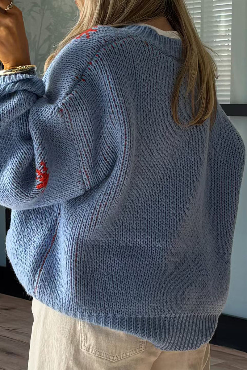 Suéteres casuales de cuello redondo con contraste y tejido de copos de nieve