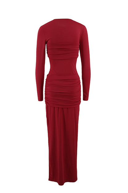 Vestidos sexys de falda de un solo paso con cuello redondo fruncido
